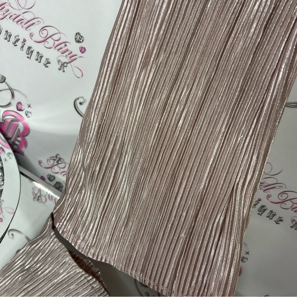 Shimmer pants blush rose gold shiny sparkly stretchy flare leg with grey waist - Picture 9 of 11